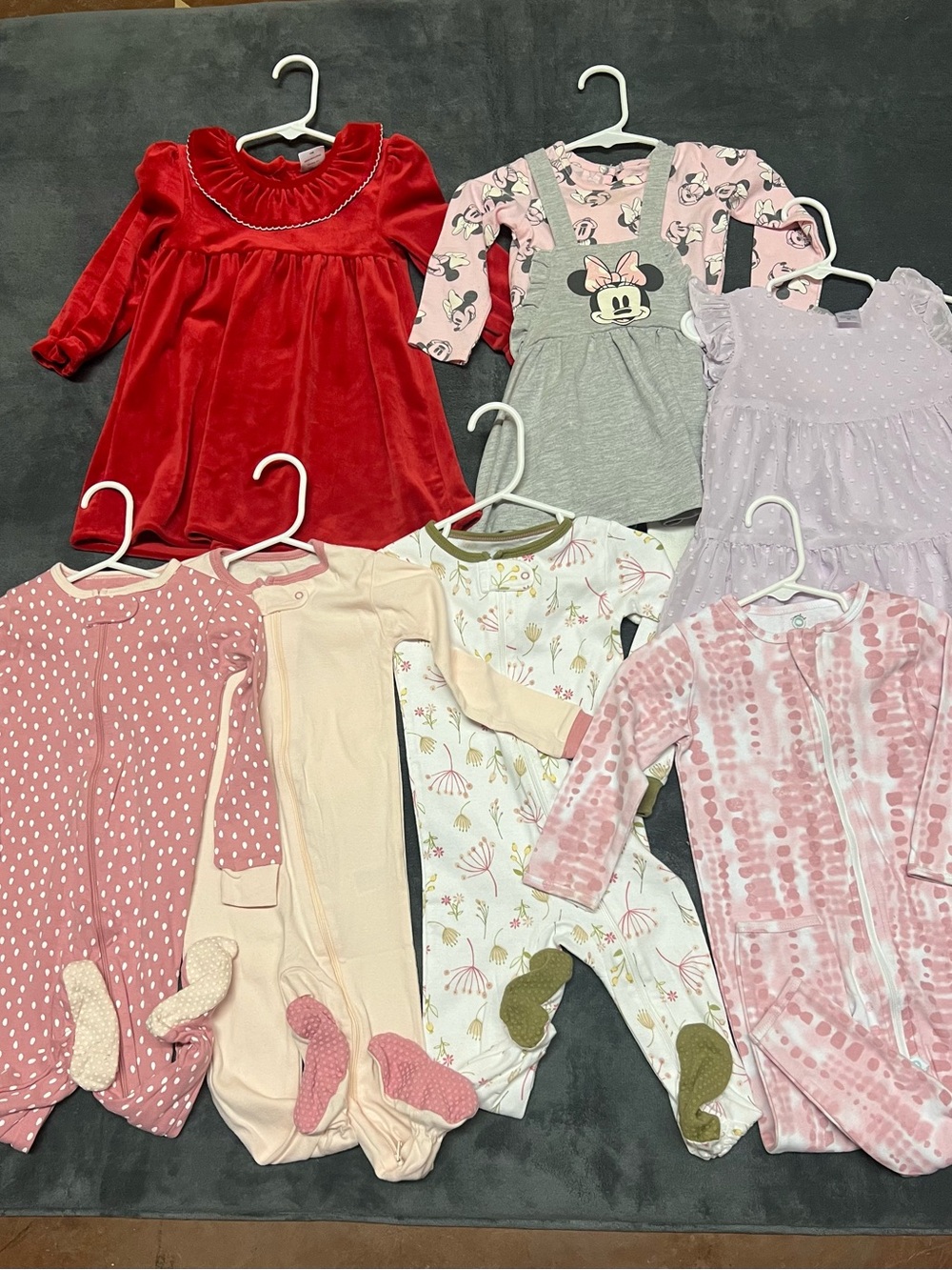 Mix of Girls' One-Piece Bodysuits and Dresses — Pink, Red, Gray, Cream, Lavender